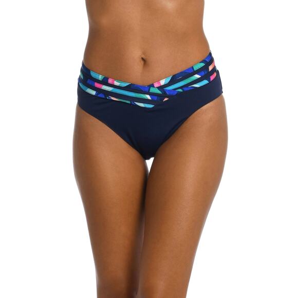 La Blanca V-Front Navy Blue High Waist Bikini Swimsuit Bottoms Size 12 - Picture 1 of 9